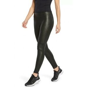 SPANX Black Quilted Moto Faux Leather Leggings XS